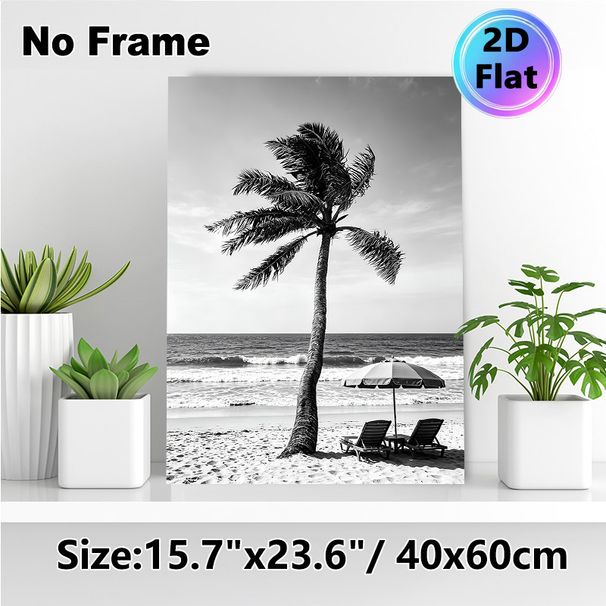 Beach & Palm Tree Painting Poster, Monochrome Minimalist Coastal Scene Poster, Serene Vacation-inspired Decor Ideal For Bedroom, Living Room And_maomaolike.com