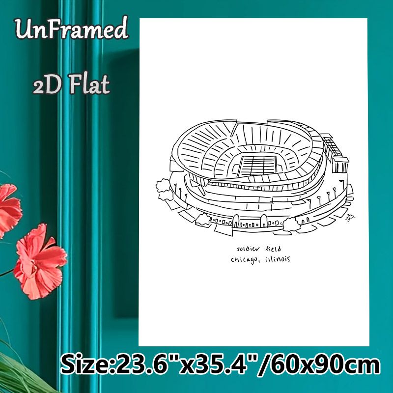 Soldier Field Stadium Painting Poster, Minimalist Line Art Poster, Hand-drawn Chicago Illinois Stadium Artwork, Ideal For Sports Enthusiasts' Home And_maomaolike.com