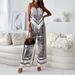 Women's clothing new fashion printed suspenders chest wrap + positioning flower pants suit_maomaolike.com