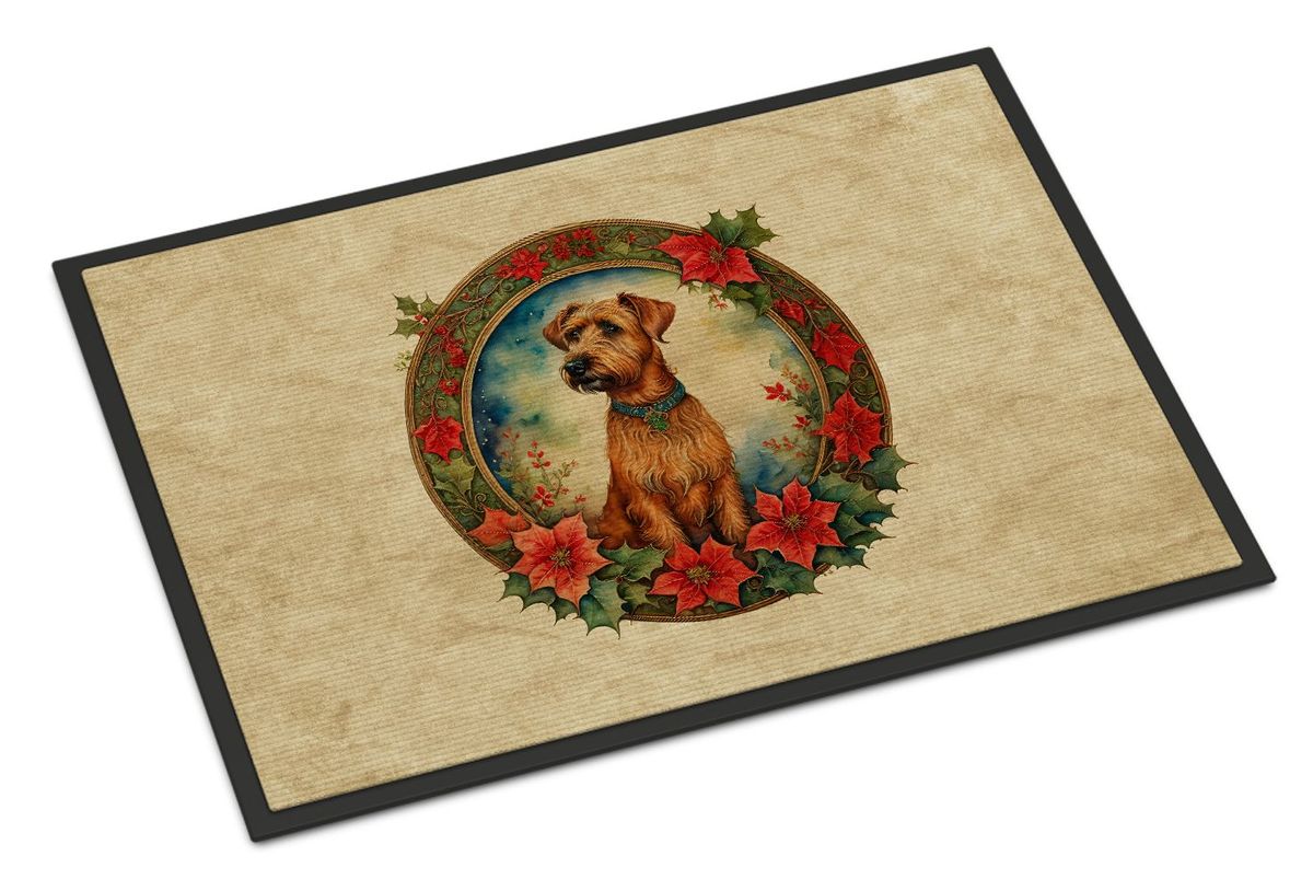Irish Terrier Christmas Flowers Doormat Front Door Mat Indoor Outdoor Rugs For Entryway, Non Slip Washable Low Pile, 24H X 36W_maomaolike.com
