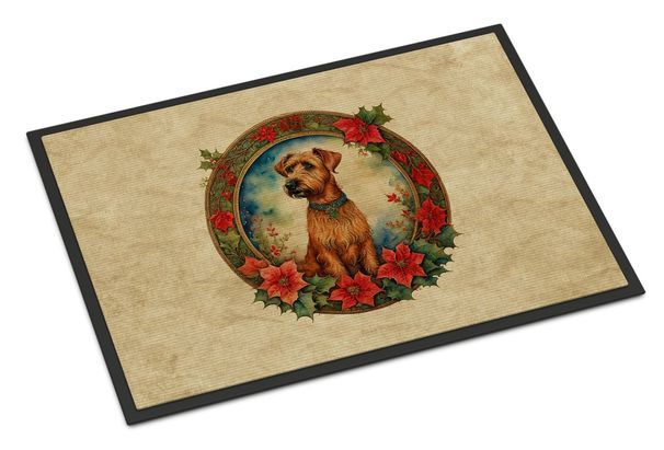 Irish Terrier Christmas Flowers Doormat Front Door Mat Indoor Outdoor Rugs For Entryway, Non Slip Washable Low Pile, 24H X 36W_maomaolike.com