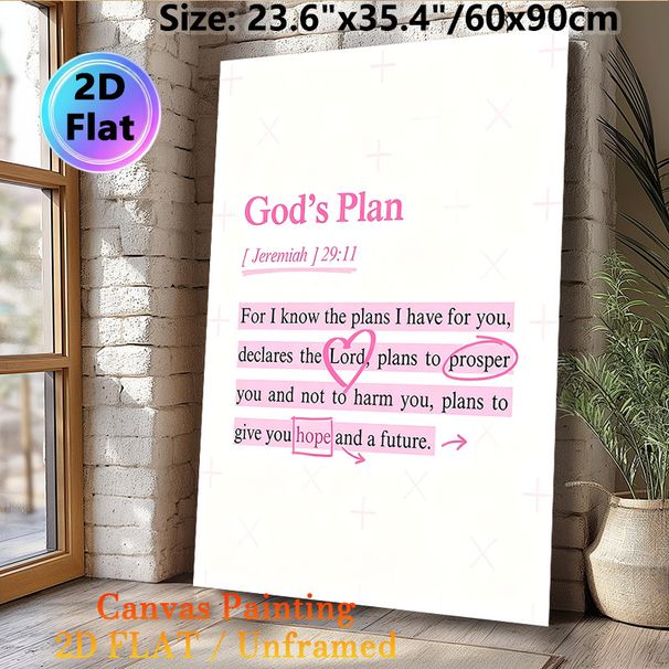 Bible Verse God's Plan Painting Poster, Soft Pink Typographic Scripture Poster, Inspirational Spiritual Message Suitable For Bedroom, Living Room Or_maomaolike.com