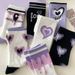 Unisex Purple love socks women's high appearance level mid-tube socks ins tide cartoon sport long_maomaolike.com