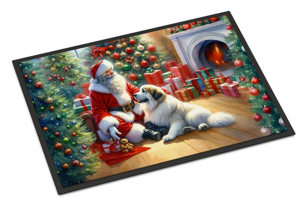 Great Pyrenees And Santa Claus Doormat Front Door Mat Indoor Outdoor Rugs For Entryway, Non Slip Washable Low Pile, 24H X 36W_maomaolike.com