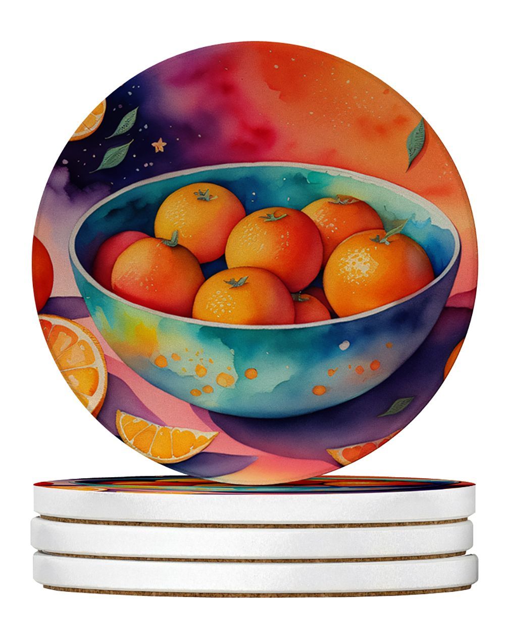 Colorful Oranges Large Sandstone Coasters Pack Of 4 Absorbent Round Coasters Decor Gifts For Men Or Women, 4 In, Multicolor_maomaolike.com