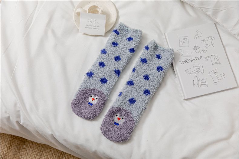 New autumn and winter coral fleece women's socks warm thick floor socks no linting socks embroidered warm socks_maomaolike.com