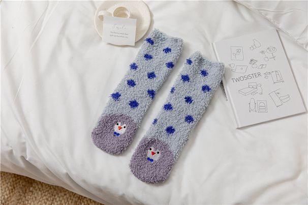 New autumn and winter coral fleece women's socks warm thick floor socks no linting socks embroidered warm socks_maomaolike.com