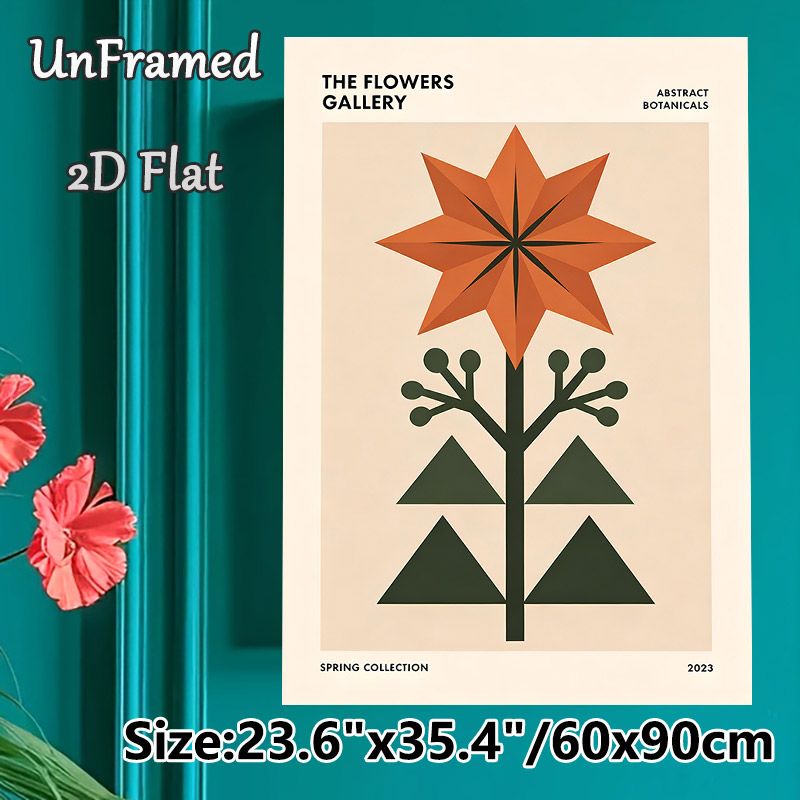 Abstract Botanical Flower Painting Poster, Minimalist Geometric Warm-toned Floral Poster, Understated Artistic Decor Ideal For Living Room, Bedroom Or_maomaolike.com
