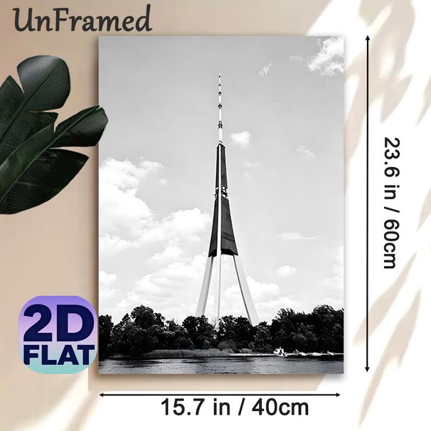 Riga Radio Tower Painting Poster, Monochrome Minimalist Architectural Scene Poster, Sleek Urban Landmark Artwork Ideal For Living Room And Office Wall_maomaolike.com
