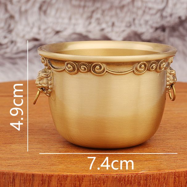 Brass Lion Head Treasure Bowl With "Fu" Character Mini Rice Jar Copperware Cup Desktop Decoration Metal Craft Ornament_maomaolike.com