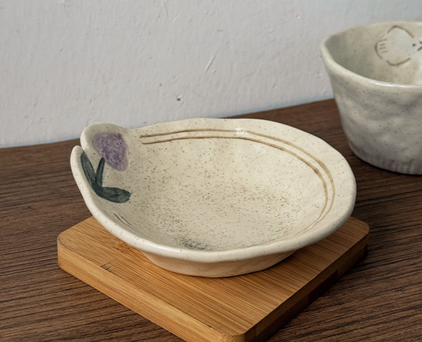 Handmade Floral And Bird Pattern Coarse Pottery Underglaze Retro High-Value Dessert Fruit Yogurt Bowl Birthday Gift_maomaolike.com
