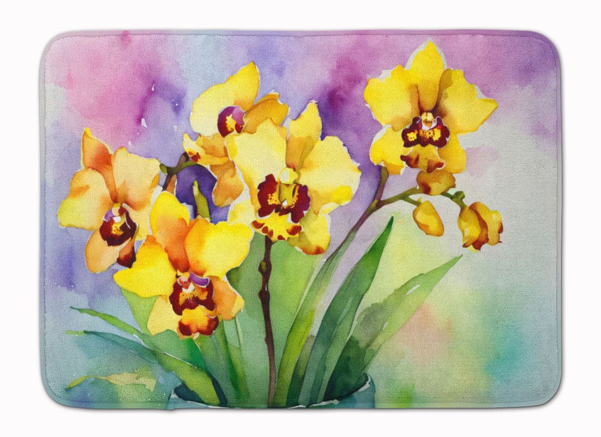 Orchids In Watercolor Memory Foam Kitchen Mat Machine Washable Anti-Fatigue Mat Cushion Comfort Bath Mat Or Kitchen Rug_maomaolike.com