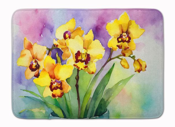 Orchids In Watercolor Memory Foam Kitchen Mat Machine Washable Anti-Fatigue Mat Cushion Comfort Bath Mat Or Kitchen Rug_maomaolike.com