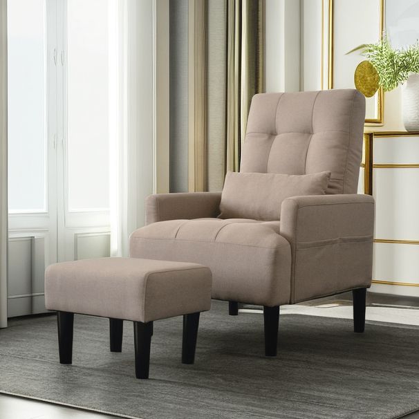 Living Room Sofa Single Chair With Ottoman, Modern Multi-function Fabric Living Room Chair Bed, Soft Leisure Single Chair Adjustable Into 5 Angles With Sofa Sleeper_maomaolike.com
