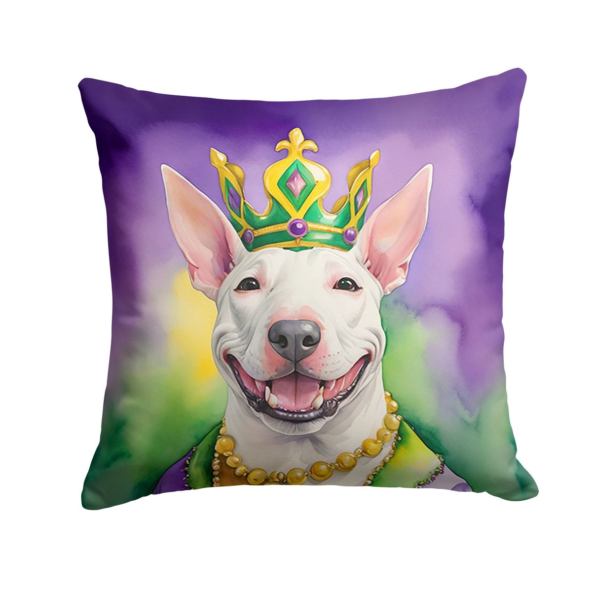 Bull Terrier King Of Mardi Gras Throw Pillow Machine Washable, Indoor Outdoor Decorative Pillow For Couch, Bed Or Patio, 18Hx18W_maomaolike.com