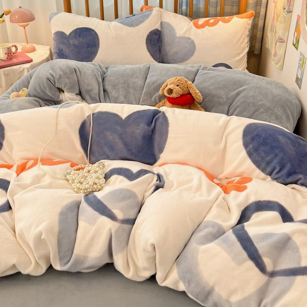 Winter Thickened Cream Style Milk Velvet Four-Piece With Coral Fleece Dormitory Bed Single Duvet Cover Three-Piece Set_maomaolike.com