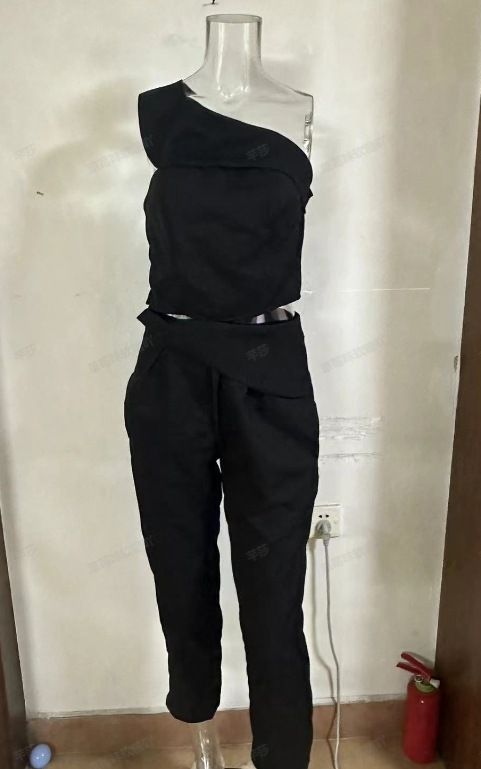 Women's Clothing Oblique Collar Halter Slim Fit Top High Waist Straight Pants Set_maomaolike.com