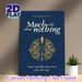 Shakespeare's Much Ado About Nothing Painting Poster, Vintage Dark Blue With Golden Ornate Fountain Pen Design Poster, Elegant Literary Quote Decor_maomaolike.com