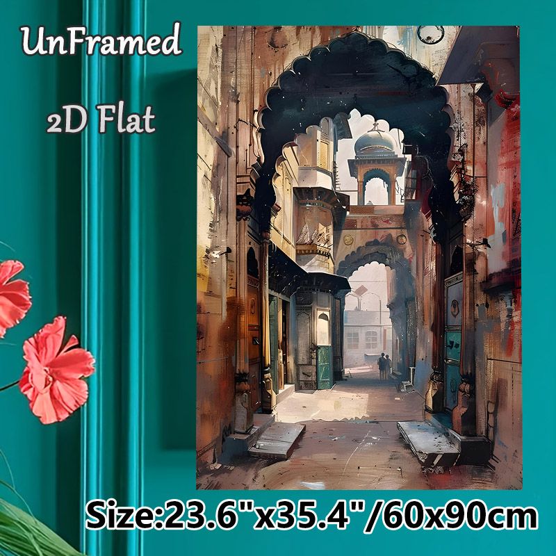 Vintage Alleyway Painting Poster, Warm-toned Artistic Ancient Arched Street Scene Poster, Brings Cultural Charm, Suitable For Living Room, Study And_maomaolike.com