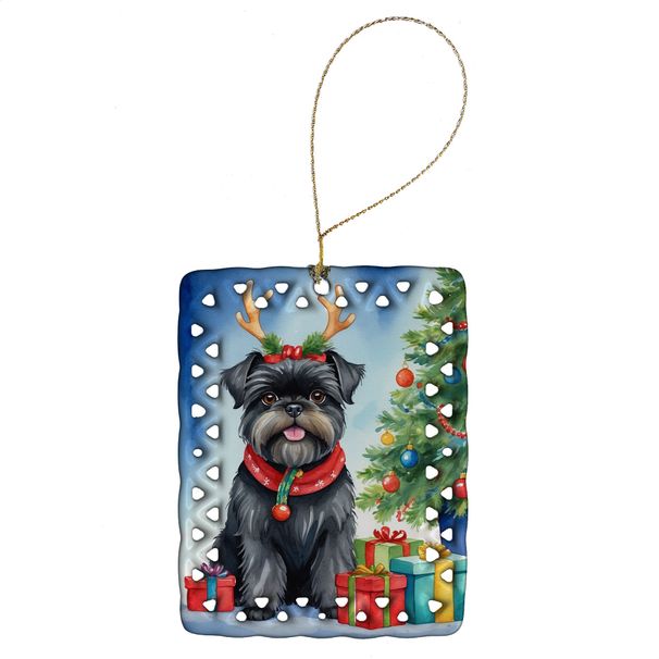 Affenpinscher Christmas Reindeer Porcelain Ornament Christmas Tree Hanging Decorations For Home Christmas Holiday, Rectangle, Gift, Multicolor_maomaolike.com