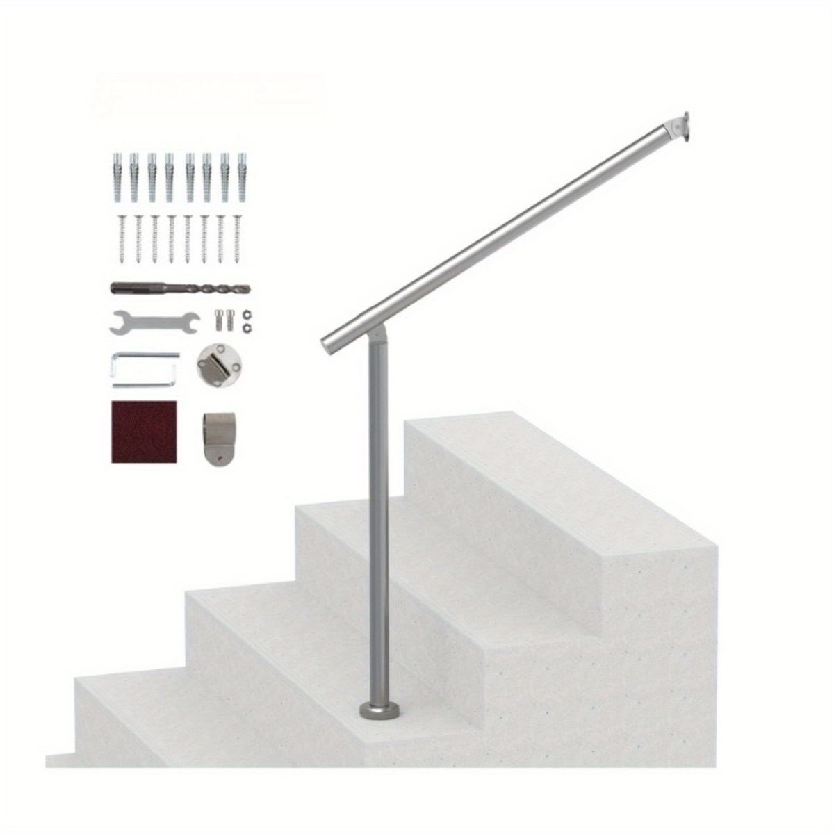 31.5in Outdoor Step Handrail - Suitable For 1 - 2 Steps, Indoor & Outdoor Use. Stainless Steel, Weather - Resistant Metal Rail In White For Porch, Deck And Stairs_maomaolike.com