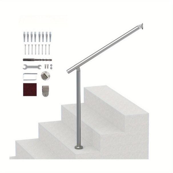 31.5in Outdoor Step Handrail - Suitable For 1 - 2 Steps, Indoor & Outdoor Use. Stainless Steel, Weather - Resistant Metal Rail In White For Porch, Deck And Stairs_maomaolike.com