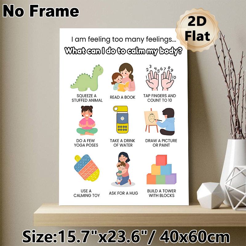 Emotion Regulation Painting Poster, Cute Cartoon-style Calming Strategies Poster, Practical Mood-soothing Tips Suitable For Therapy Rooms, Home Spaces_maomaolike.com