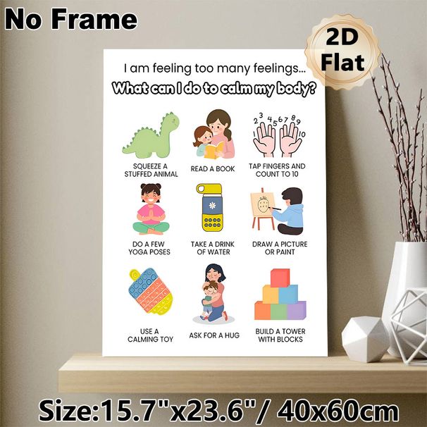 Emotion Regulation Painting Poster, Cute Cartoon-style Calming Strategies Poster, Practical Mood-soothing Tips Suitable For Therapy Rooms, Home Spaces_maomaolike.com