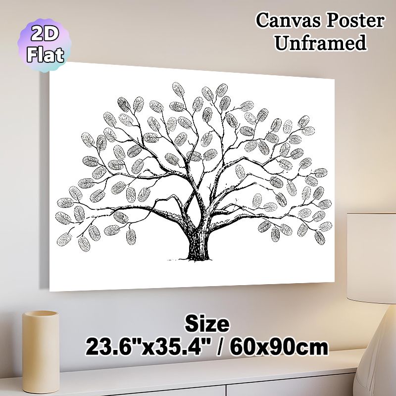 Fingerprint Tree Painting Poster, Minimalist Black & White Line Art Poster, Unique Fingerprint-leaf Tree Design, Suitable For Living Room, Office And_maomaolike.com