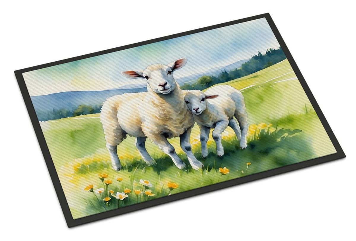 Springtime Lambs Doormat Front Door Mat Indoor Outdoor Rugs For Entryway, Non Slip Washable Low Pile, 24H X 36W_maomaolike.com