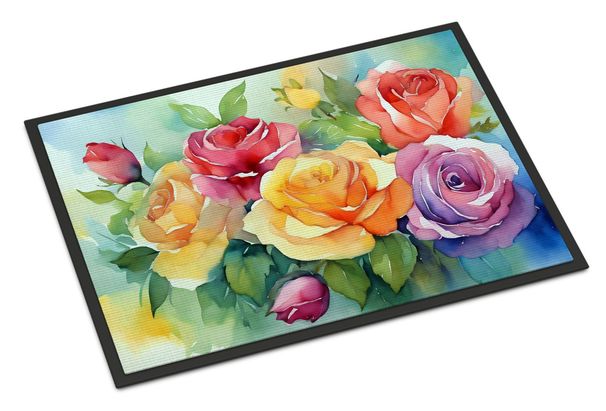 Roses In Watercolor Doormat Front Door Mat Indoor Outdoor Rugs For Entryway, Non Slip Washable Low Pile, 24H X 36W_maomaolike.com