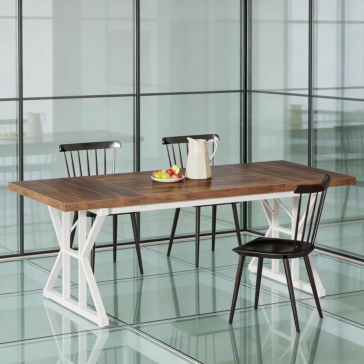 Wood Dining Table, Farmhouse 70.8" Kitchen Table For 6 People_maomaolike.com