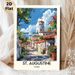 St. Augustine Florida Coastal Town Painting Poster, Vibrant Retro Scenic Poster, Picturesque Seaside Street With Bell Tower & Sailboats, Ideal_maomaolike.com