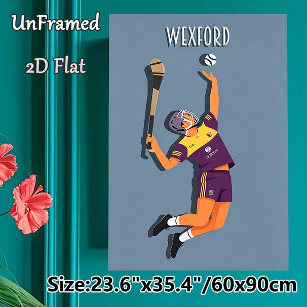 Wexford Hurling Painting Poster, Vibrant Flat Graphic Style Poster, Dynamic Hurler In Action Design, Sporty Decorative Piece Suitable For Home, Sports_maomaolike.com