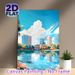 Waterfront City Skyline Painting Poster, Vibrant Flat-style Urban Scene Poster, Peaceful Lakeside City View With Clear Reflections, Suitable For Home_maomaolike.com