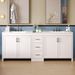CREASION 84" White Double-Sink Bathroom Vanity: 2 Ceramic Sinks, Quartz Top, Adjustable Shelves, 3 Drawers, Silver Handles, Soft Close Hinges_maomaolike.com