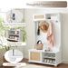 Clothes Hanger Hall Tree Storage Bench Shoe Rack For Entryway, Hall Tree With Bench And Shoe Storage, Hall Tree Entryway Bench With Rattan Door White, 40.16"W*18.58"D*64.17"H_maomaolike.com