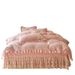 French Style Warm Milk Velvet Quilted Cover Single Piece Autumn Winter Thickened Coral Fleece Lace Bed Skirt Three-Piece Set_maomaolike.com
