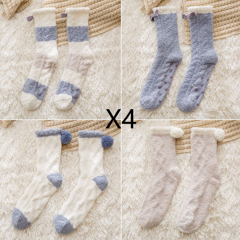 4 pairs/set Coral Velvet Fur Socks Women's Winter Velvet Thickened Home Floor Socks Moon Warm Sleep Socks for Autumn and Winter_maomaolike.com