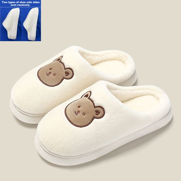 Cute Bear Cotton Slippers For Woman Winter Indoor Non-slip Slides Plush Warm Men Home Sandals Flat Shoe Couples Flip_maomaolike.com