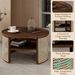 2-Tiered Round Wood Coffee Table With Storage Rattan Base In 31.3''_maomaolike.com