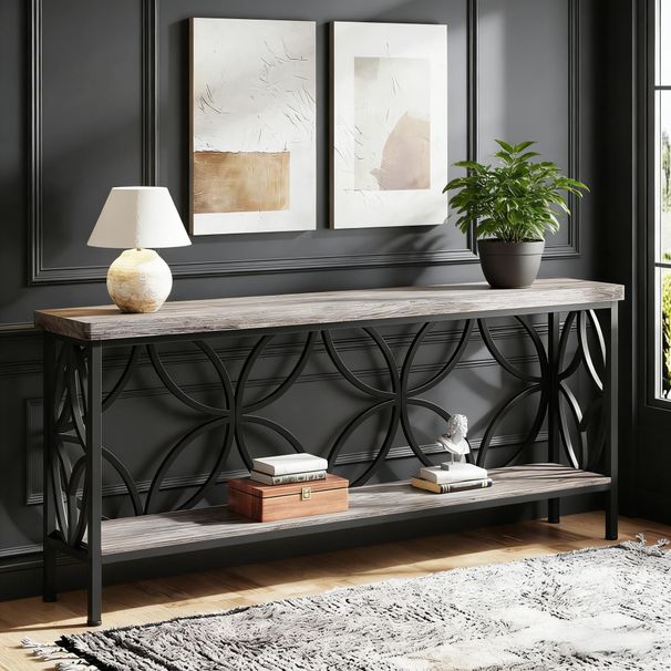 2-Tier Console Table, Industrial Sofa Table Behind Couch_maomaolike.com