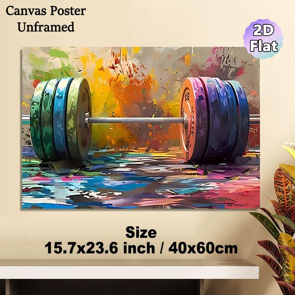 Barbell Themed Painting Poster, Vibrant Abstract Brushstroke Style Poster, Energetic Weightlifting Artwork, Suitable For Gym, Home Fitness Space_maomaolike.com