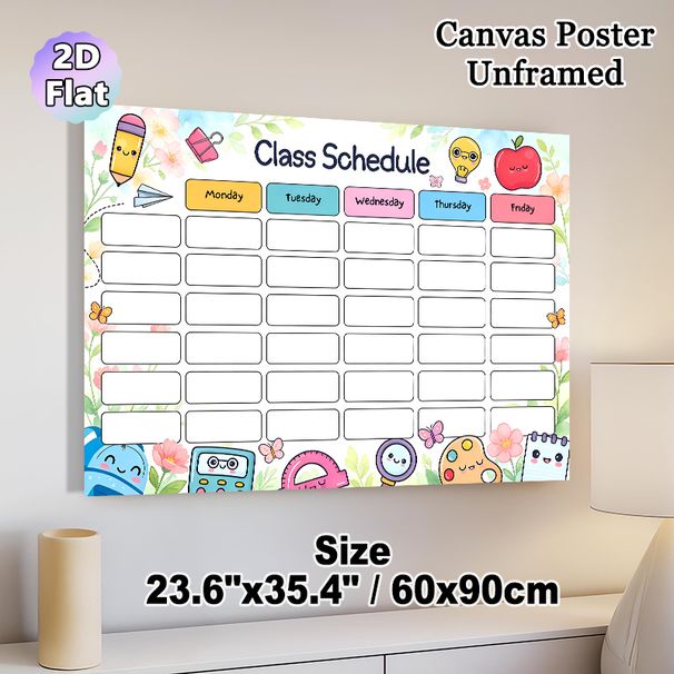 Class Schedule Painting Poster, Cute Cartoon Style Poster With Kawaii Stationery & Floral Accents, Functional Planner To Arrange Weekly Classes_maomaolike.com