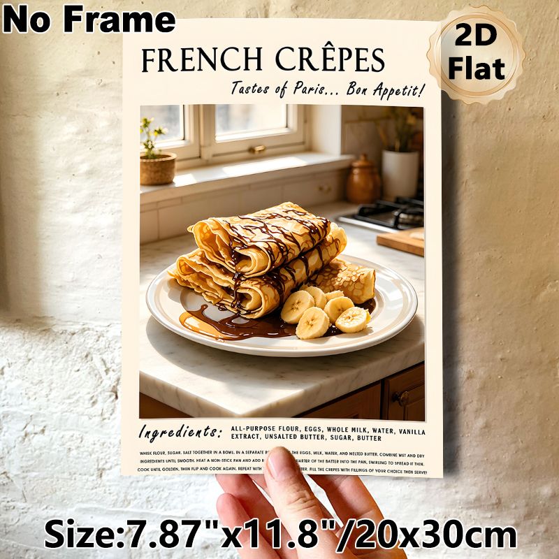 French Crêpes Painting Poster, Warm-toned Cozy Kitchen Food Scene Poster, Delightful Culinary-themed Decor Ideal For Kitchen And Dining Area_maomaolike.com