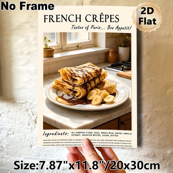 French Crêpes Painting Poster, Warm-toned Cozy Kitchen Food Scene Poster, Delightful Culinary-themed Decor Ideal For Kitchen And Dining Area_maomaolike.com