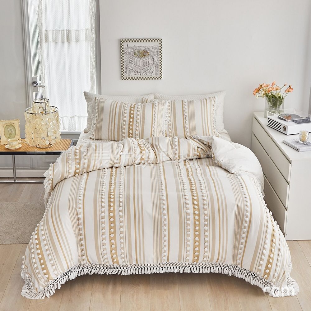 Cut Flower Dots Ball Tassel Three Piece Set Full Size For UK/USA/Europe Bedding_maomaolike.com