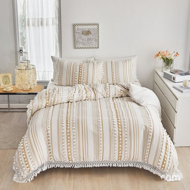 Cut Flower Dots Ball Tassel Three Piece Set Full Size For UK/USA/Europe Bedding_maomaolike.com