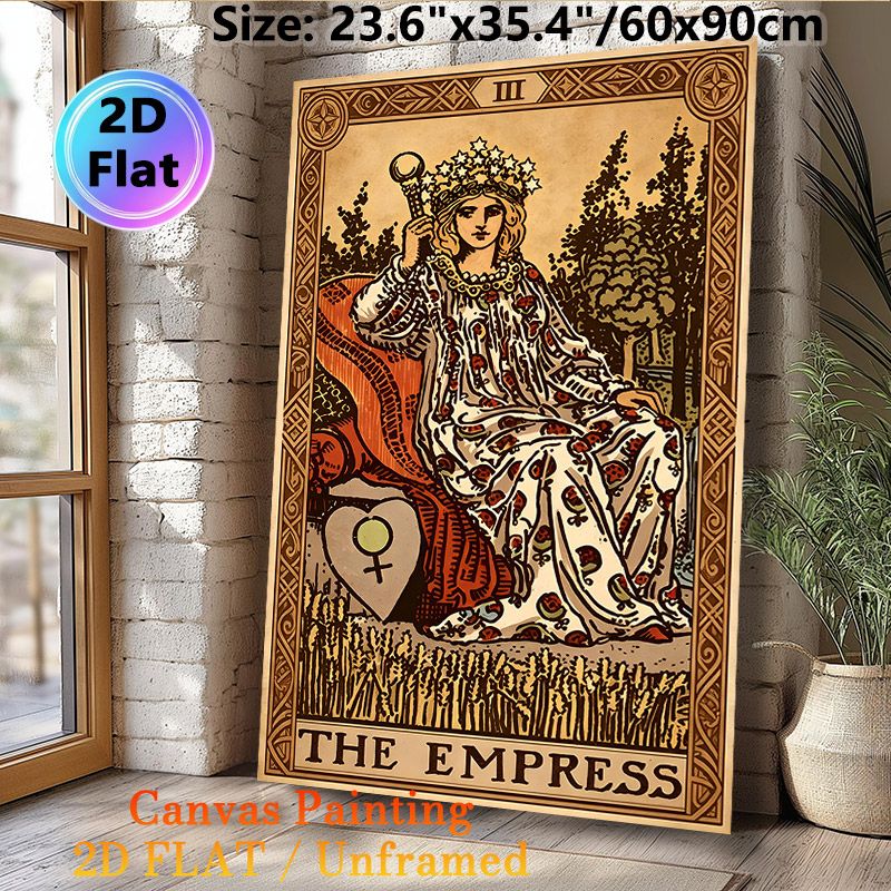 The Empress Tarot Card Painting Poster, Vintage Retro Style Poster, Depicting Regal Empress With Star Crown & Scepter, Ideal For Home Spiritual Decor_maomaolike.com
