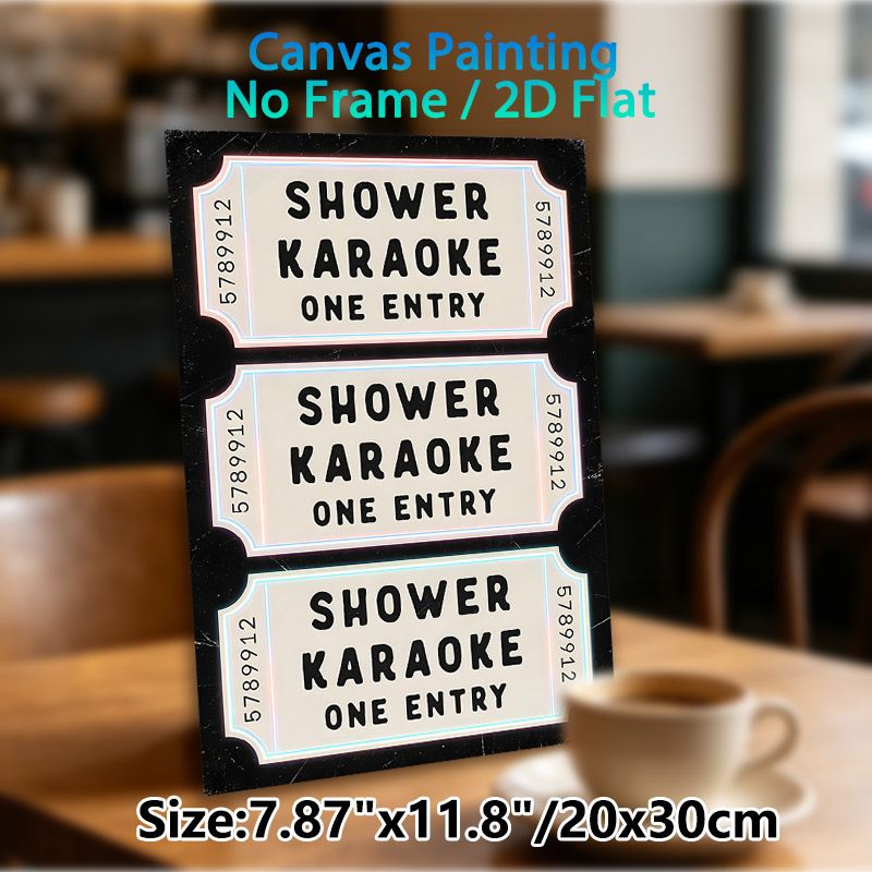 Shower Karaoke Ticket Painting Poster, Vintage-style Retro Ticket-shaped With Neon Outline Poster, Playful Bathroom-themed Decor Ideal For Home_maomaolike.com